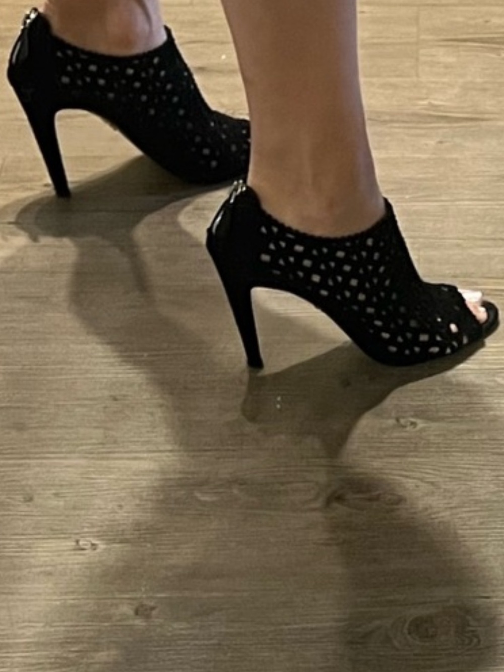 Prada Black Laser-Cut Peep-Toe Stiletto Booties